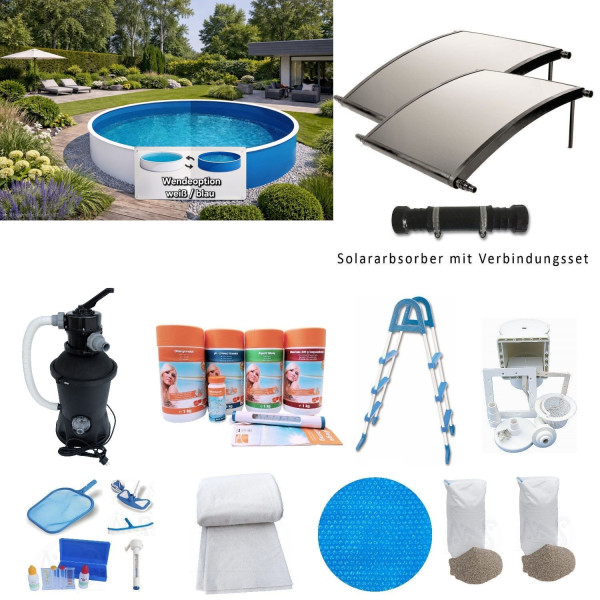 Stahlwandpool-PROFI-KOMPLETT-Set weiß/blau 3,60 x 0,90 m inkl. Solarabsorber