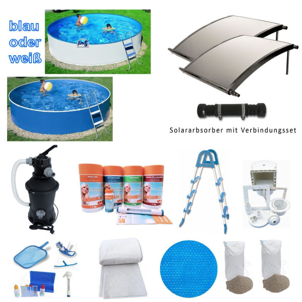 Stahlwandpool-PROFI-KOMPLETT-Set weiß/blau 3,60 x 0,90 m inkl. Solarabsorber