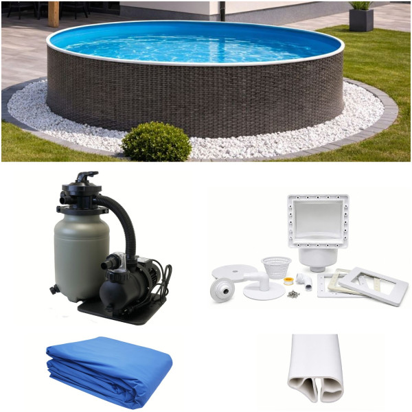 Rundpool-Set Rattanoptik 4,60 x 1,20 m mit Skimmer, Sandfilteranlage