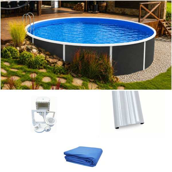 Rundpool Grau 5,50 m x 1,20 m mit Skimmer