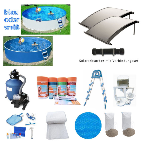 Stahlwandpool-PROFI-KOMPLETT-Set weiß/blau 3,60 x 0,90 m inkl. Solarabsorber