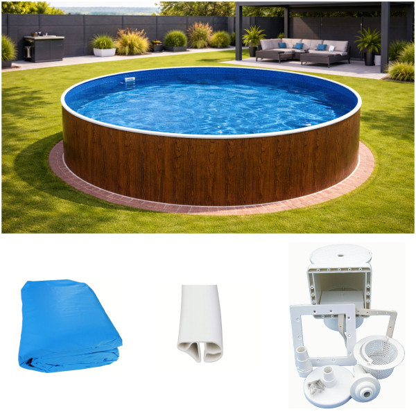 Rundpool Holzoptik 5,50 m x 1,20 m mit Skimmer