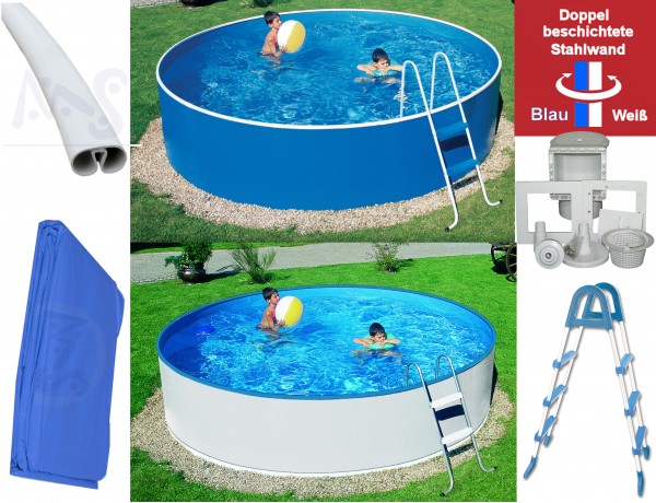 Stahlwandpool weiß/blau 4,60 x 0,90 mit Skimmer