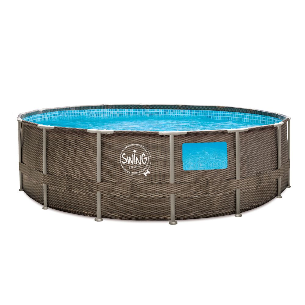 Rattanoptik FrameMetalPool 457 x 122 cm mit Fenster und Kartuschenfilter FramePools Pool