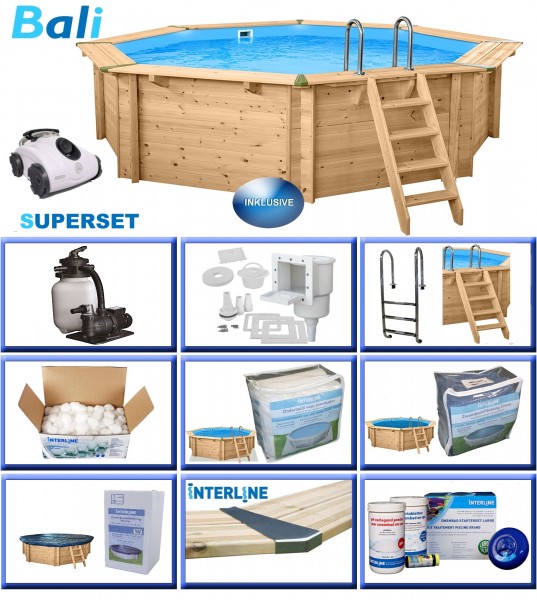 Holzpool Komplett-Set SUPER-PLUS BALI rund 5,30 m x 1,36 m