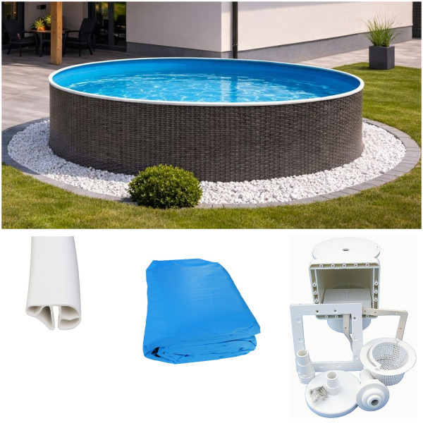 Rundpool Rattanoptik 3,60 x 1,20 m mit Skimmer