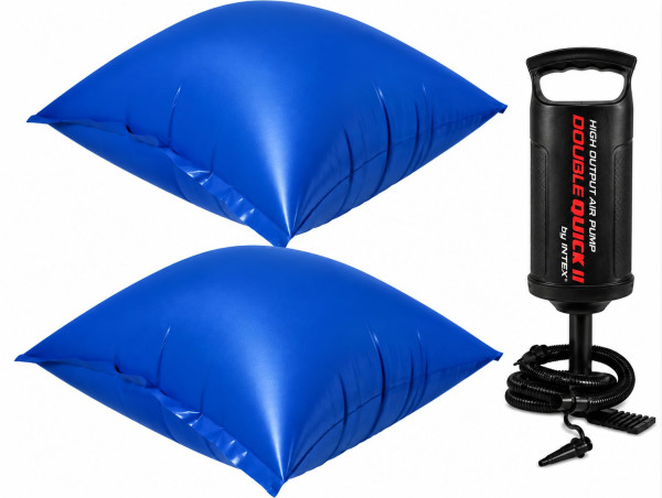2 x Poolkissen 122 x 122 x 55 cm für Abdeckplane + Handpumpe