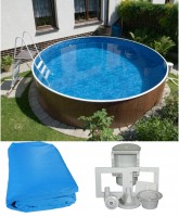 Rundpool Holzoptik 3,60 x 1,20 m Poolfolie Blau, mit Skimmer Rundpool Holzoptik 3,60 x 1,20 m Poolfolie Blau, mit Skimmer