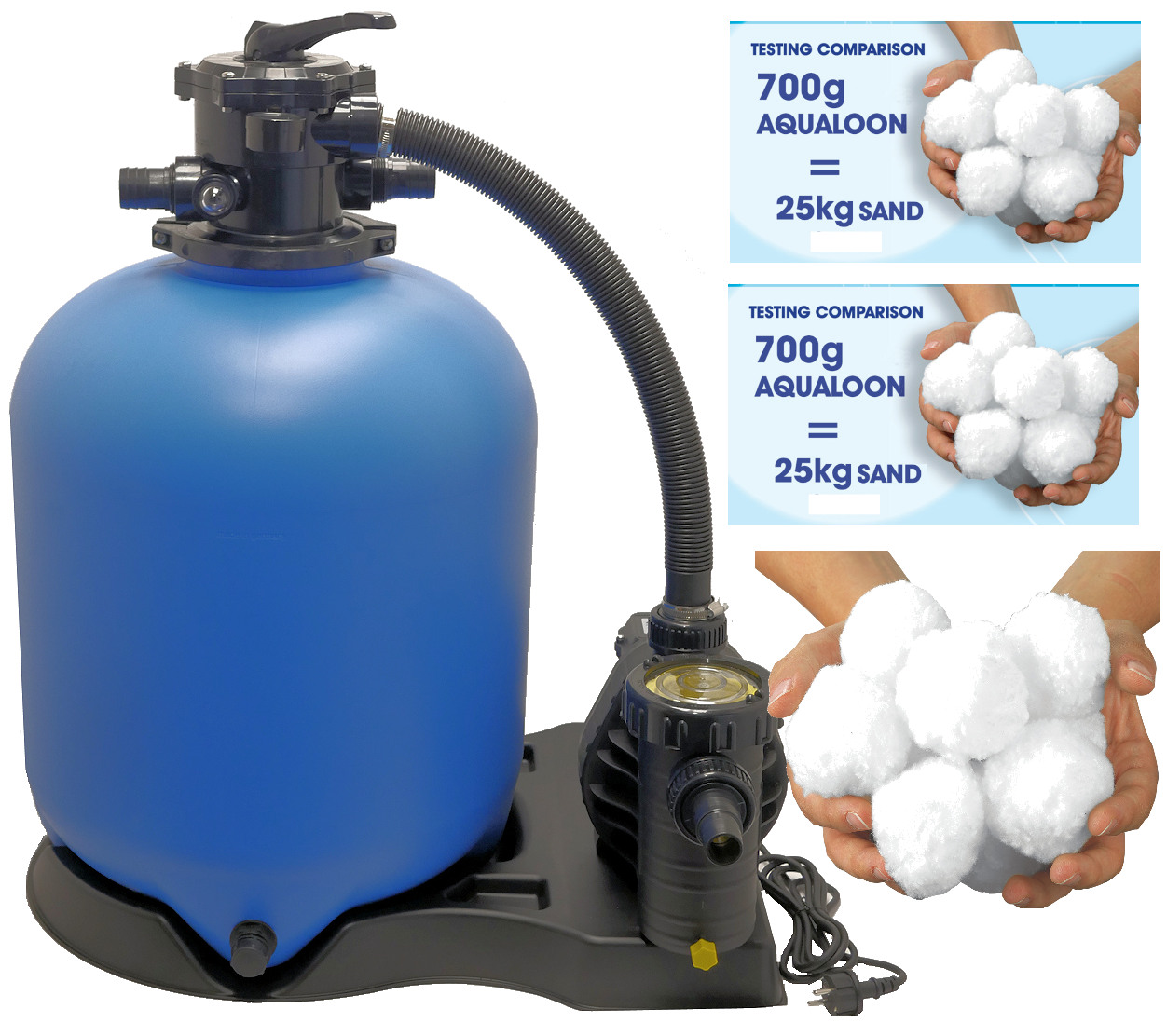 Sandfilteranlage Azuro® 500 mit Aqua Plus 8 + 3x Aqualoon Sandfilter