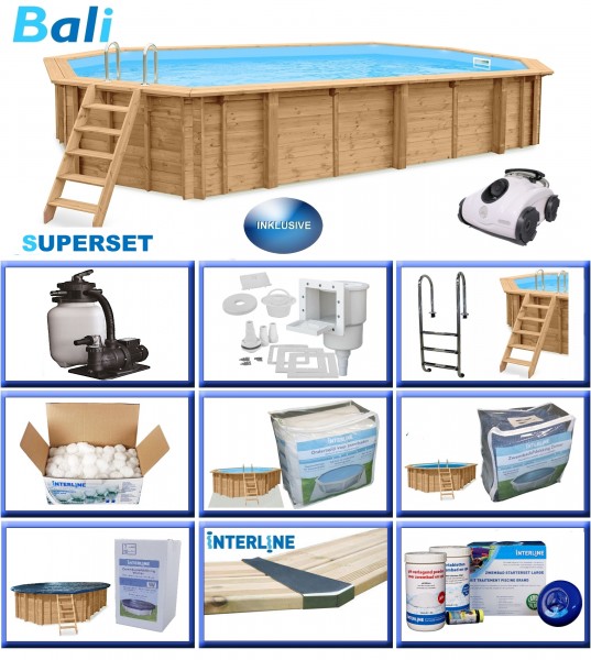 Holzpool Komplett-Set SUPER-PLUS BALI oval 8,40 m x 4,90 m