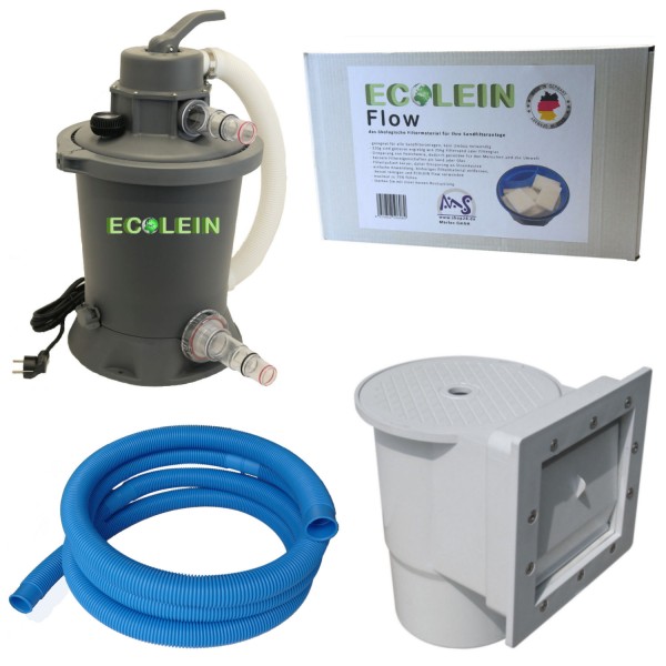 Ecolein® Sandfilter-Set bis 20 m³, Skimmer, Ecolein® Flow, 6 m Schlauch 38 mm
