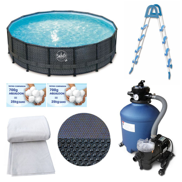 Rattanoptik Frame-Pool 488 x 122 cm STARTER-SET