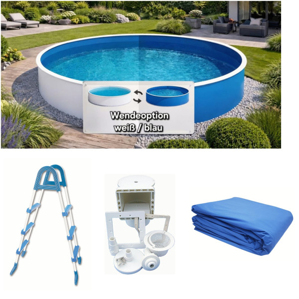 Stahlwandpool weiß/blau 3,60 x 0,90 mit Skimmer