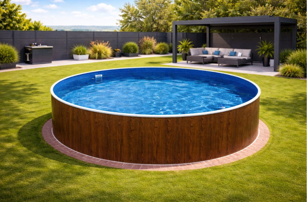 Rundpool Holzoptik 3,60 x 1,20 m Poolfolie Blau 0,5 mm