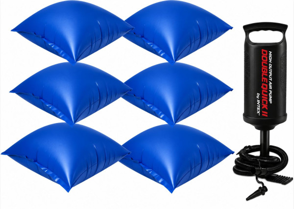 6 x Poolkissen 122 x 122 x 55 cm für Abdeckplane + Handpumpe