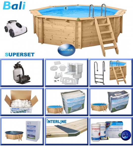 Holzpool Komplett-Set SUPER-PLUS BALI rund 4,40 m x 1,36 m