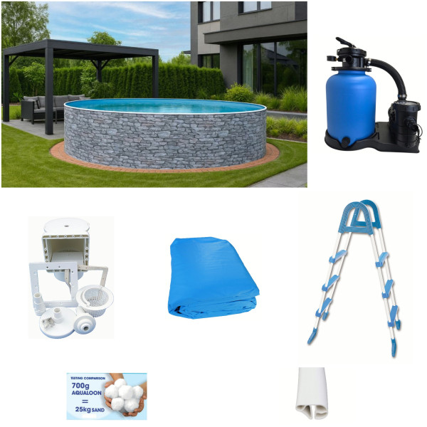 Rundpool-Set Steinoptik 4,60 x 1,20 m mit Sandfilter, Aqualoon