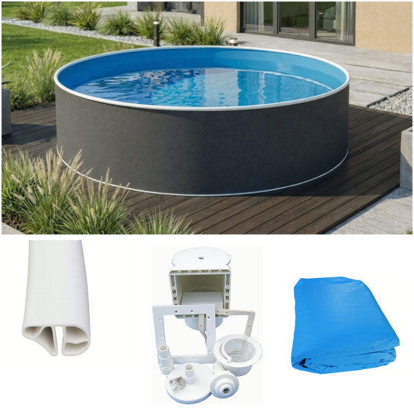 Rundpool graphit 4,60 m x 1,20 m mit Skimmer Mega