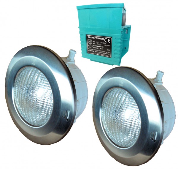 2 x Einbauscheinwerfer mit LED Edelstahlblende und Trafo 50 W Beton