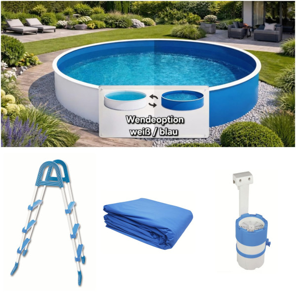 Stahlwandpool weiß/blau 3,60 m x 0,90 m mit Filter 2000
