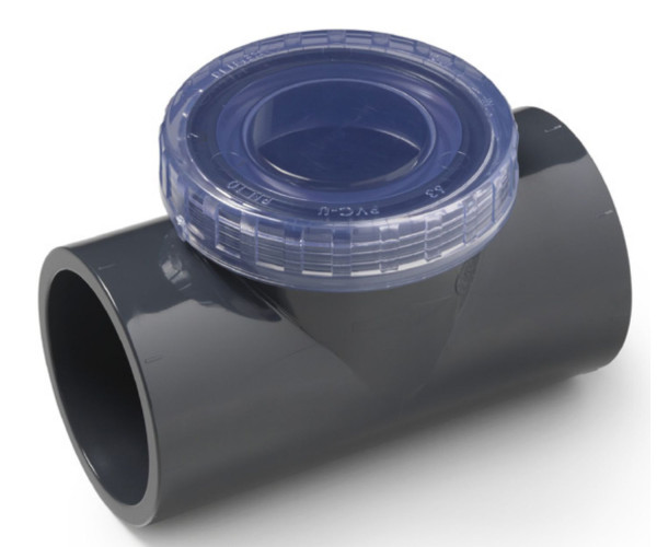 Rückschlagklappe grau mit transparentem Deckel