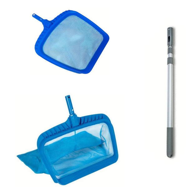 Kescher-Set stabil blau mit Schwimmbadstange grau