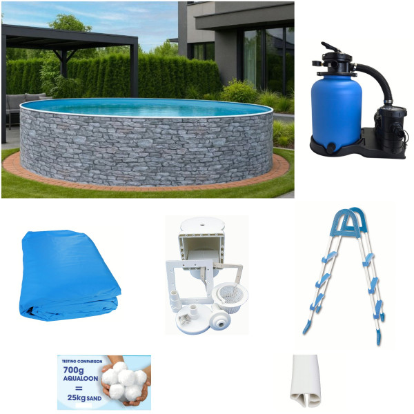 Rundpool-Set Steinoptik 4,00 x 1,20 mit Sandfilter, Aqualoon