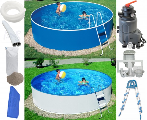 Schwimmbecken Set 4,60x0,90 m mit Leiter Skimmer 1x Sand und Sandfilter Azuro® 4m³