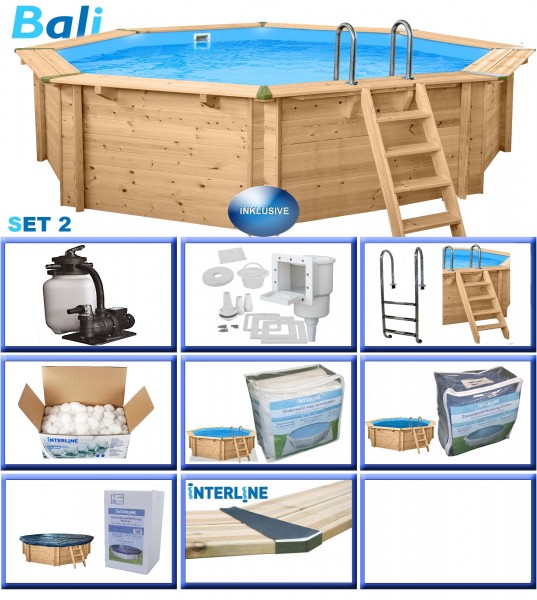 Holzpool Komplett-Set PLUS BALI rund 5,30 m x 1,36 m