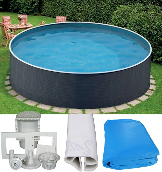 Rundpool Rattanoptik Pool 4,60 m x 1,20 m mit Skimmer