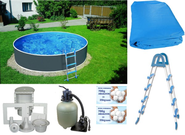 Rundpool-Set graphit 4,60 x 1,20 m mit Premium 300 O, Skimmer, Leiter, Aqualoon