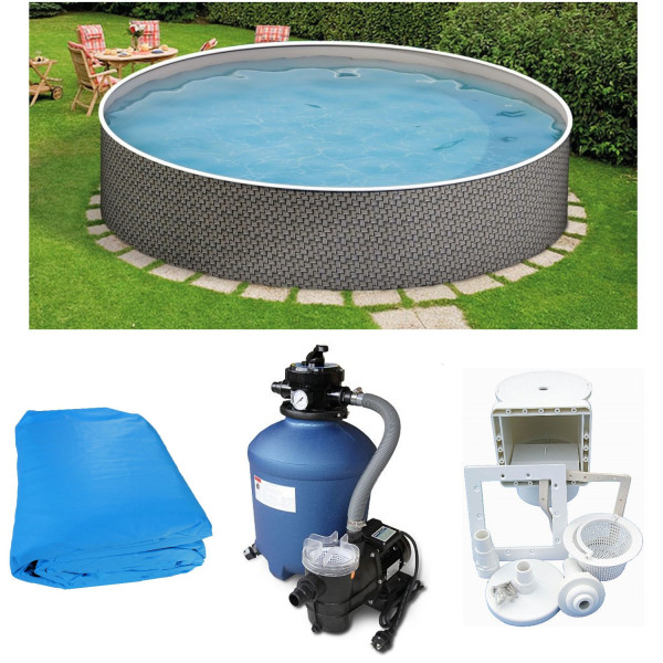 Rundpool-Set Rattanoptik 4,60 x 1,20 m mit Skimmer, Sandfilter