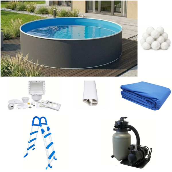 Rundpool-Set graphit 4,60 x 1,20 m mit Sandfilter, Skimmer, Leiter, Aqualoon