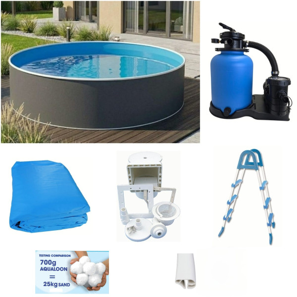 Rundpool-Set graphit 4,60 x 1,20 m mit Sandfilter, Skimmer, Leiter, Aqualoon