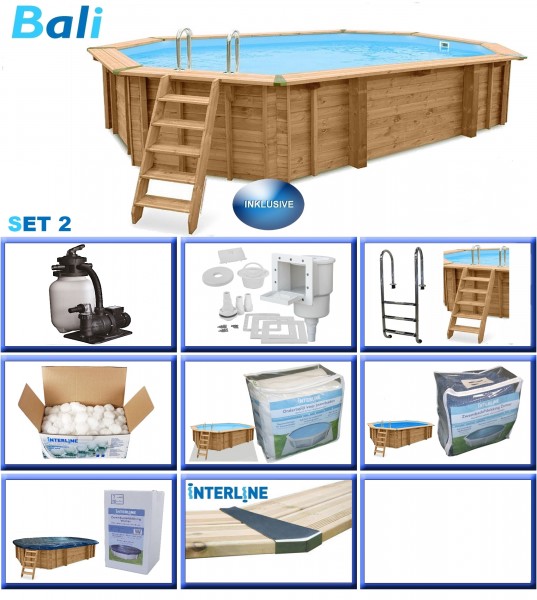 Holzpool Komplett-Set PLUS BALI oval 6,40 m x 4,00 m