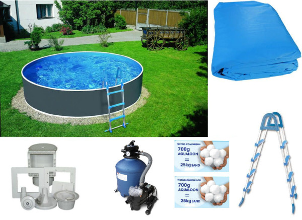 Rundpool-Set graphit 3,60 m x 0,90 m mit Sandfilteranlage Trend Top 380, Skimmer, Leiter, Aqualoon