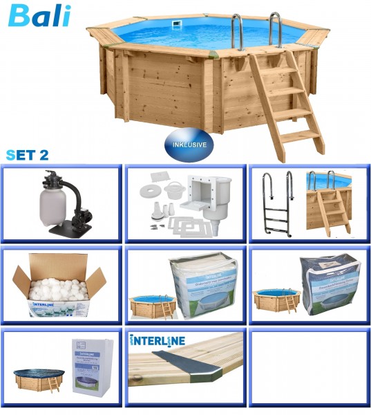 Holzpool Komplett-Set PLUS BALI rund 4,40 m x 1,36 m