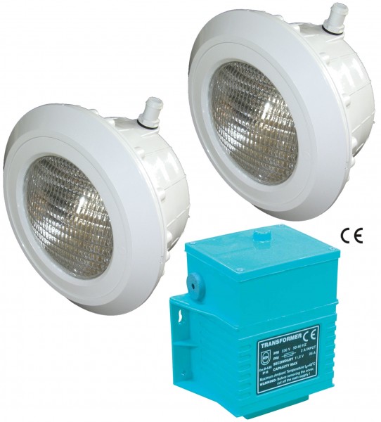 2 Stück LED-Poolscheinwerfer mit Trafo 50 W