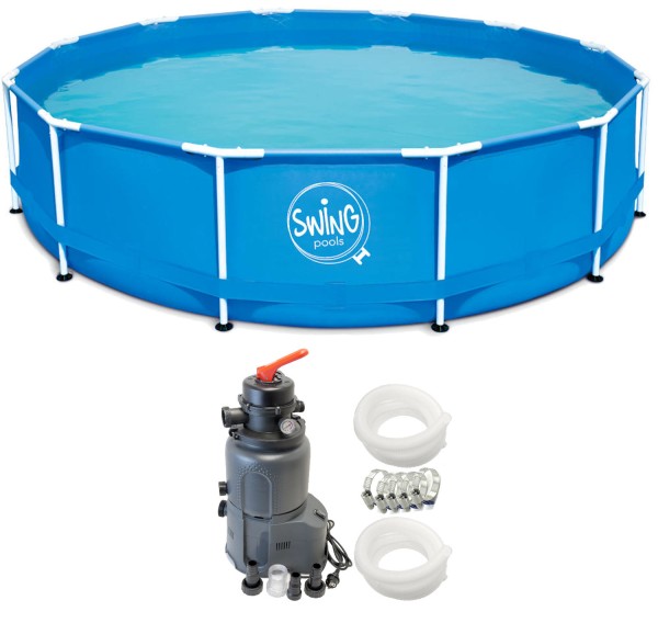 Swing Frame-Metal-Pool 305 x 76 cm mit Sandfilter Azuro® 2 m³