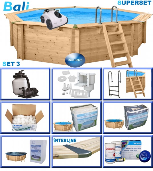 Holzpool Komplett-Set SUPER-PLUS BALI rund 6,55 m x 1,36 m