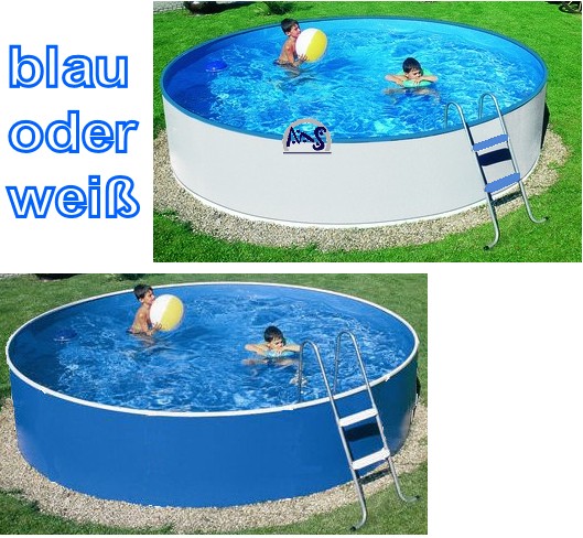 Retoure-Ware Schwimmbecken blau/weiß 3,60m x 0,90m nur Stahlwand, Handlauf, Bodenschienen, Schrauben