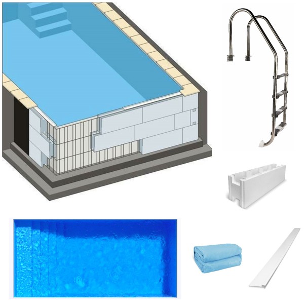 Styroporpool 600 x 300 x 150 cm Rechteckbecken Einbau Pool ESP 40 inkl Einhängeleiter V2A