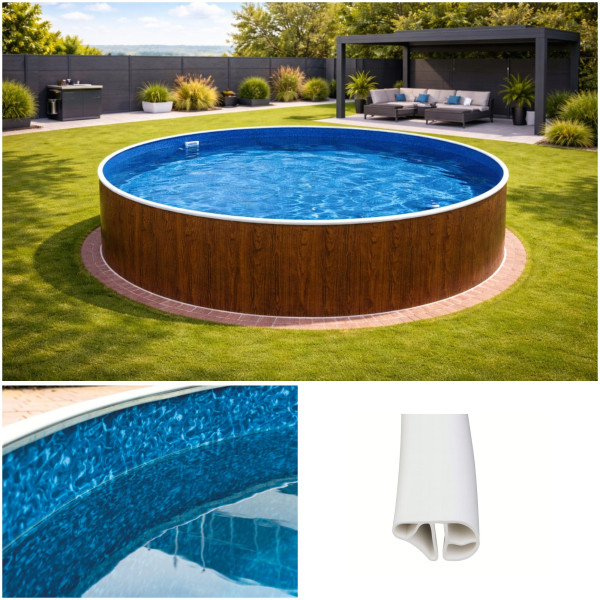 Rundpool Holzoptik 4,60 x 1,20 m Poolfolie marmoriert