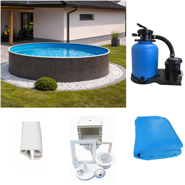 Rundpool-Set Rattanoptik 4,60 x 1,20 m mit Skimmer, Sandfilteranlage