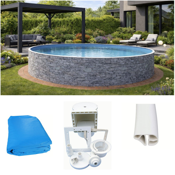 Rundpool Steinoptik 3,60 x 1,20 m mit Skimmer